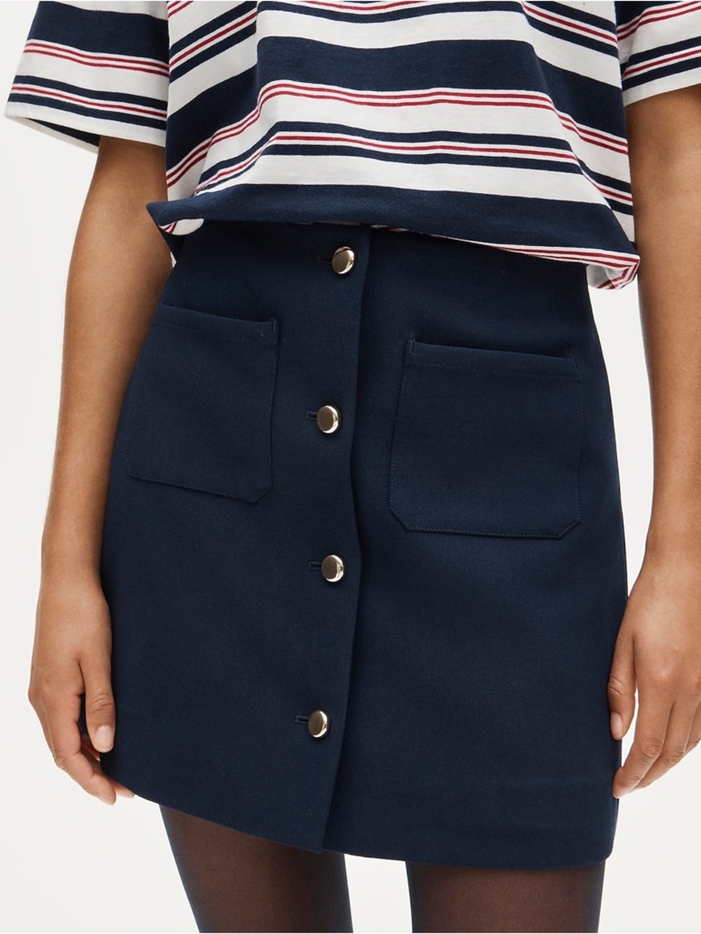 J.Crew Size 10 Fairfax mini button-front skirt in four-season stretch navy